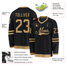 Load image into Gallery viewer, Custom Black Old Gold Hockey Jersey