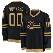 Load image into Gallery viewer, Custom Black Old Gold Hockey Jersey