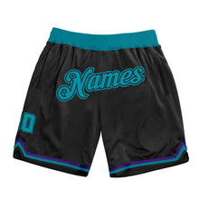 Load image into Gallery viewer, Custom Black Teal-Black Authentic Throwback Basketball Shorts