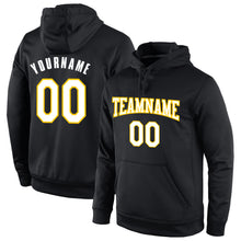 Load image into Gallery viewer, Custom Stitched Black White-Gold Sports Pullover Sweatshirt Hoodie