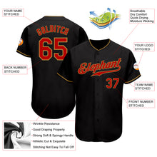 Load image into Gallery viewer, Custom Black Red-Old Gold Authentic Baseball Jersey
