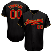 Load image into Gallery viewer, Custom Black Red-Old Gold Authentic Baseball Jersey