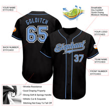 Load image into Gallery viewer, Custom Black Light Blue-White Authentic Baseball Jersey