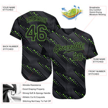 Load image into Gallery viewer, Custom Black Black-Neon Green 3D Pattern Design Authentic Baseball Jersey