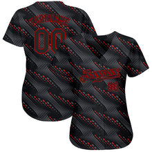 Load image into Gallery viewer, Custom Black Black-Red 3D Pattern Design Authentic Baseball Jersey