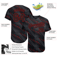 Load image into Gallery viewer, Custom Black Black-Red 3D Pattern Design Authentic Baseball Jersey