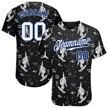 Load image into Gallery viewer, Custom Black White-Royal 3D Pattern Design Astronaut Authentic Baseball Jersey