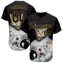 Load image into Gallery viewer, Custom Black Black-Old Gold 3D Pattern Design Astronaut Authentic Baseball Jersey