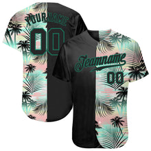 Load image into Gallery viewer, Custom Black Black-Kelly Green 3D Pattern Design Tropical Palm Leaves Authentic Baseball Jersey