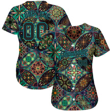 Load image into Gallery viewer, Custom Black Black-Teal 3D Pattern Design Mandalas Authentic Baseball Jersey