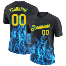 Load image into Gallery viewer, Custom Black Gold-Aqua 3D Pattern Design Flame Performance T-Shirt