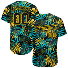 Load image into Gallery viewer, Custom Black Black-Gold 3D Pattern Design Tropical Palm Leaves Authentic Baseball Jersey
