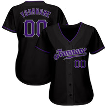 Load image into Gallery viewer, Custom Black Purple-Gray Authentic Baseball Jersey
