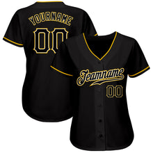 Load image into Gallery viewer, Custom Black Black-Gold Authentic Baseball Jersey