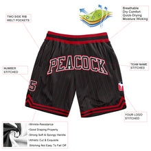 Load image into Gallery viewer, Custom Black Red Pinstripe Black-White Authentic Basketball Shorts