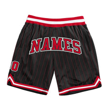 Load image into Gallery viewer, Custom Black Red Pinstripe Red-White Authentic Basketball Shorts