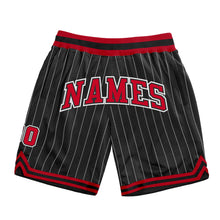 Load image into Gallery viewer, Custom Black White Pinstripe Red-White Authentic Basketball Shorts