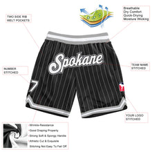 Load image into Gallery viewer, Custom Black White Pinstripe White-Gray Authentic Basketball Shorts