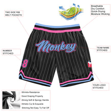 Load image into Gallery viewer, Custom Black White Pinstripe Light Blue-Pink Authentic Basketball Shorts