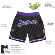 Load image into Gallery viewer, Custom Black White Pinstripe Purple-White Authentic Basketball Shorts