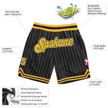 Load image into Gallery viewer, Custom Black White Pinstripe Gold-White Authentic Basketball Shorts