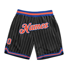 Load image into Gallery viewer, Custom Black White Pinstripe Orange-Royal Authentic Basketball Shorts