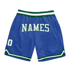 Load image into Gallery viewer, Custom Blue White-Kelly Green Authentic Throwback Basketball Shorts