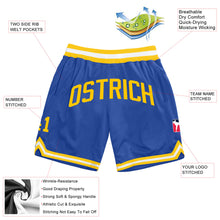 Load image into Gallery viewer, Custom Blue Gold-White Authentic Throwback Basketball Shorts