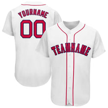Load image into Gallery viewer, Custom White Red-Navy Baseball Jersey