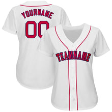 Load image into Gallery viewer, Custom White Red-Navy Baseball Jersey