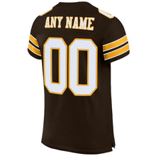 Load image into Gallery viewer, Custom Brown White-Gold Mesh Authentic Football Jersey