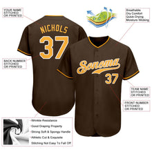 Load image into Gallery viewer, Custom Brown Gold-White Authentic Baseball Jersey