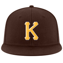 Load image into Gallery viewer, Custom Brown Gold-White Stitched Adjustable Snapback Hat