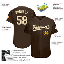 Load image into Gallery viewer, Custom Brown Cream-Gold Authentic Baseball Jersey