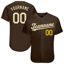 Load image into Gallery viewer, Custom Brown Cream-Gold Authentic Baseball Jersey