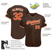 Load image into Gallery viewer, Custom Brown White Pinstripe Orange-White Authentic Baseball Jersey