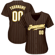 Load image into Gallery viewer, Custom Brown White Pinstripe White-Gold Authentic Baseball Jersey