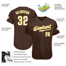 Load image into Gallery viewer, Custom Brown White Pinstripe White-Gold Authentic Baseball Jersey