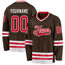 Load image into Gallery viewer, Custom Brown Red-White Hockey Jersey