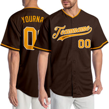 Load image into Gallery viewer, Custom Brown Gold-White Authentic Baseball Jersey