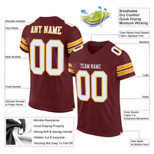 Load image into Gallery viewer, Custom Burgundy White-Gold Mesh Authentic Football Jersey