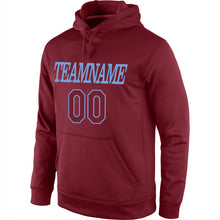 Load image into Gallery viewer, Custom Stitched Burgundy Burgundy-Light Blue Sports Pullover Sweatshirt Hoodie