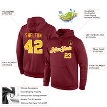 Load image into Gallery viewer, Custom Stitched Burgundy Gold-White Sports Pullover Sweatshirt Hoodie