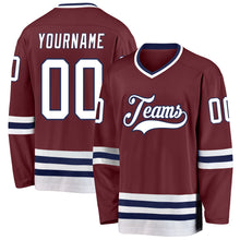 Load image into Gallery viewer, Custom Burgundy White-Navy Hockey Jersey