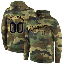Load image into Gallery viewer, Custom Stitched Camo Navy-Gold Sports Pullover Sweatshirt Salute To Service Hoodie