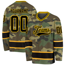 Load image into Gallery viewer, Custom Camo Black-Gold Salute To Service Hockey Jersey