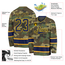 Load image into Gallery viewer, Custom Camo Navy-Gold Salute To Service Hockey Jersey