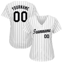 Load image into Gallery viewer, Custom White Black Pinstripe Black-Gray Baseball Jersey