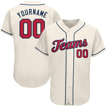 Load image into Gallery viewer, Custom Cream Red-Navy Authentic Baseball Jersey