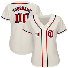 Load image into Gallery viewer, Custom Cream Red-Navy Authentic Baseball Jersey